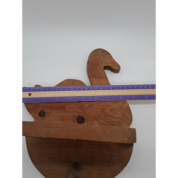 Vintage Handmade Wooden Swan Wall Shelf with Peg Hook Rustic Folk Art Decor - Picture 4 of 5